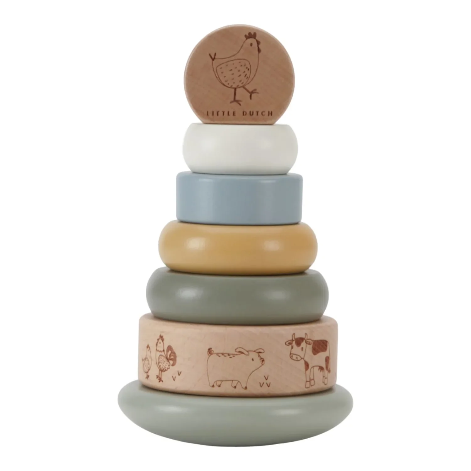 "Little Dutch Wooden Stacking Tower with Rings - Wooden Motor Skills Toy for Toddlers from 12 Months image"