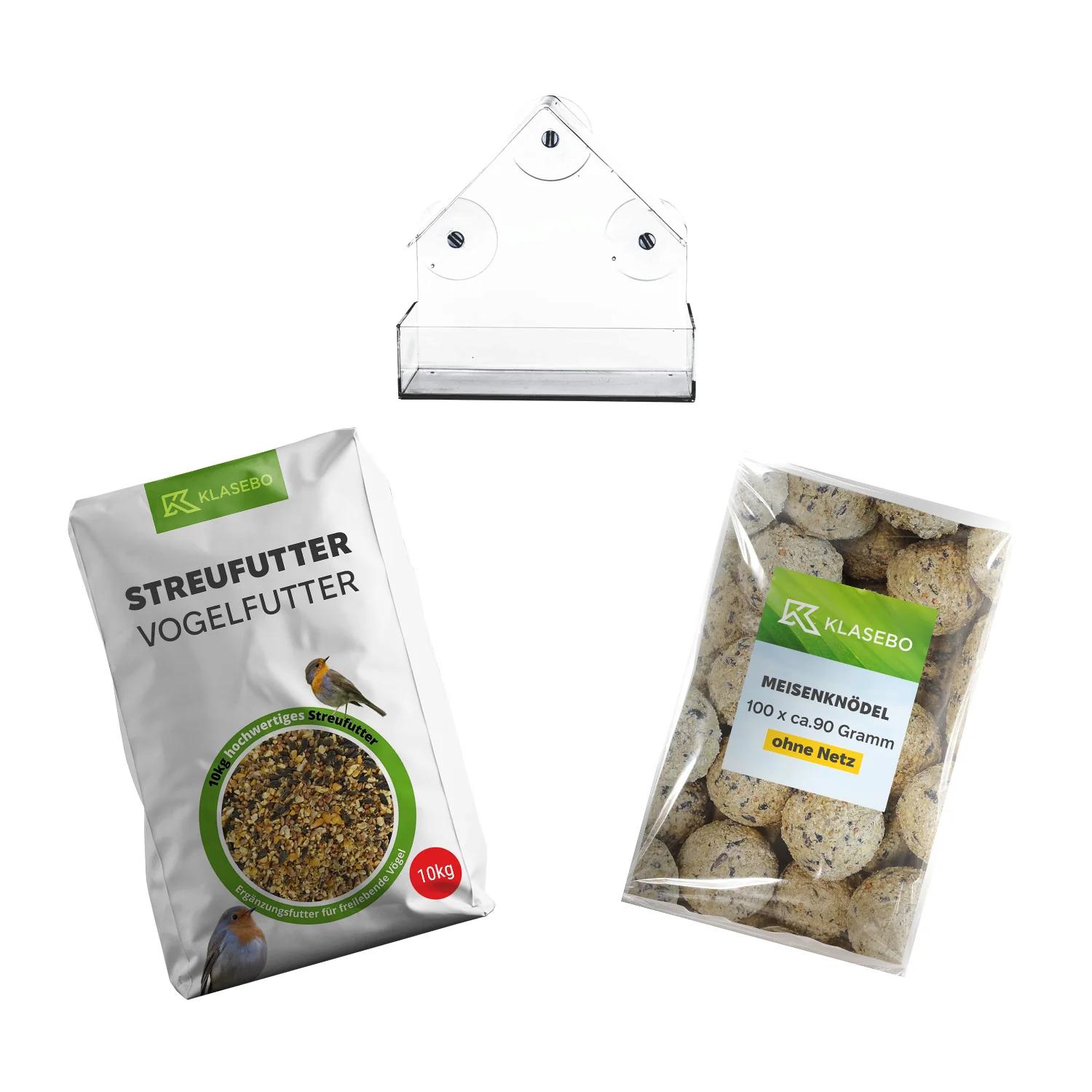 "Set Bird Feed Window 10kg – Premium Scatter Feed 10 kg, Feed House for Window Pane 1 Pc, Tit Balls without Net 100 Pc image"
