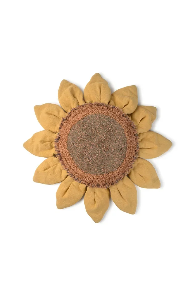 "Hand-woven Round Cotton Floor Cushion with Removable Cover, Sunflower Decor, 75cm image"