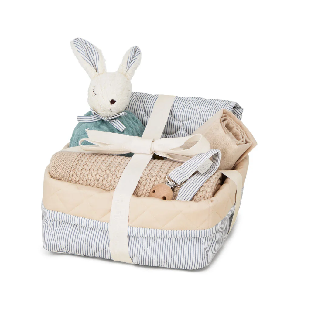 "Baby Shower Gift Basket, Blue Stripes Baby Hamper, Baby Basket image"