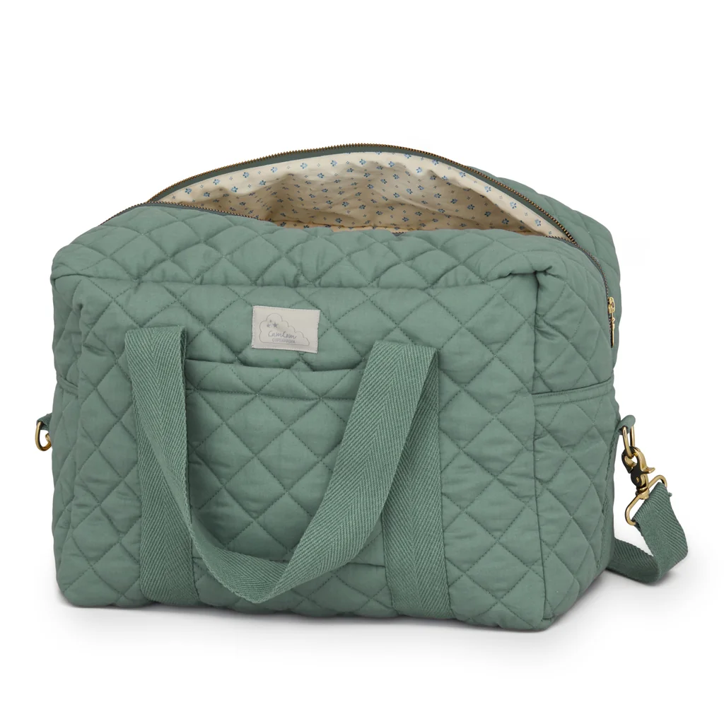 "Large Changing Bag, Organic Cotton, Ivy Green, Adjustable Shoulder Strap, Structured Diaper Bag image"