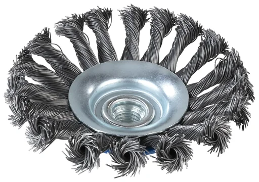 "Conical brush, knotted, steel wire, Ø 115 mm, M14 image"