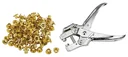 Professional eyelet pliers, with 100 gold-colored eyelets