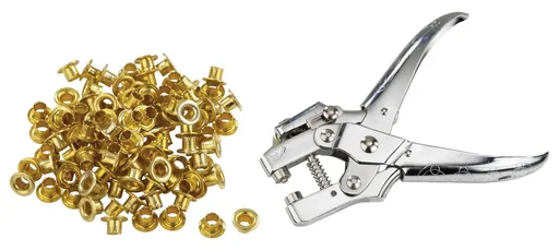 "Professional eyelet pliers, with 100 gold-colored eyelets image"