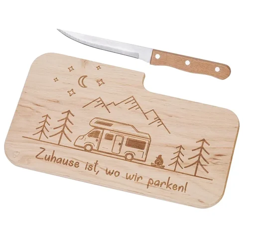 "Camping cutting board with knife image"
