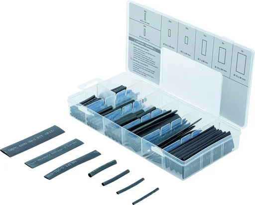 "Heat shrink tubing assortment, black, 127 pieces image"