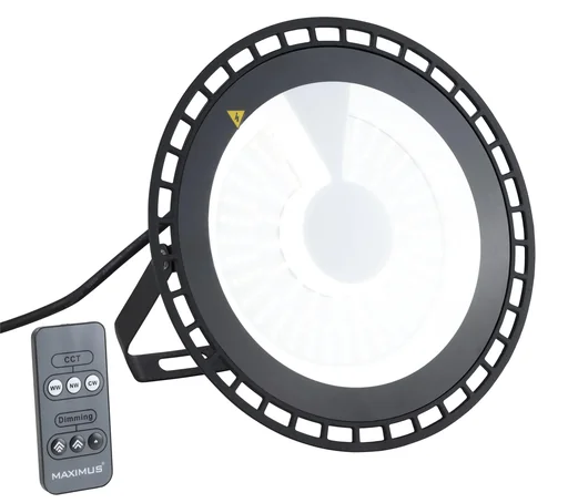 "LED high bay spotlight, 100 watts, 11000 lumens, selectable light color, remote controllable image"