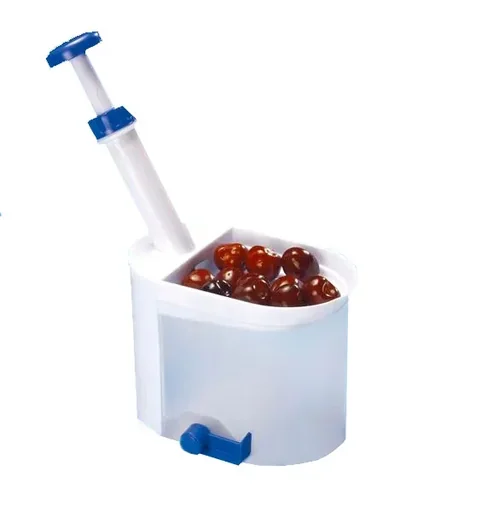 "Cherry pitter, white/blue image"