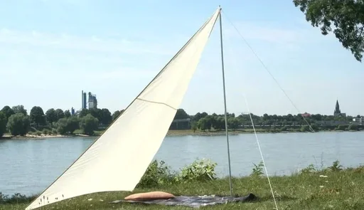 "Triangular sun sail for camping with poles sand 300 x 300 x 250cm image"