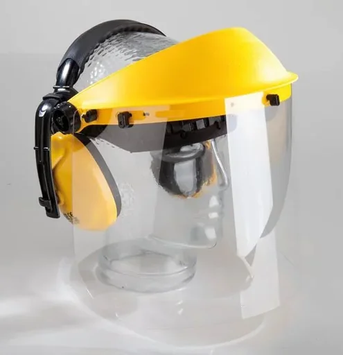 "Hearing and face protection with clear visor image"