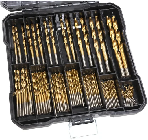 "Titanium HSS drill bit assortment 100 pieces image"