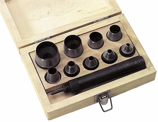 "Hole punch set in wooden box, 10 pieces image"