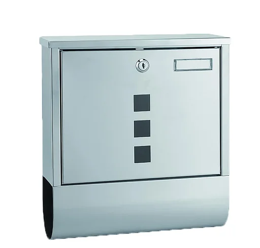 "Stainless steel letterbox square, with newspaper compartment at the bottom image"