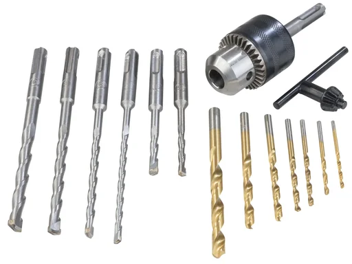 "Round shank & SDS drill set including drill chuck 15-piece image"