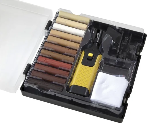 "Repair kit for laminate and parquet with 11 colors of hard wax sticks image"