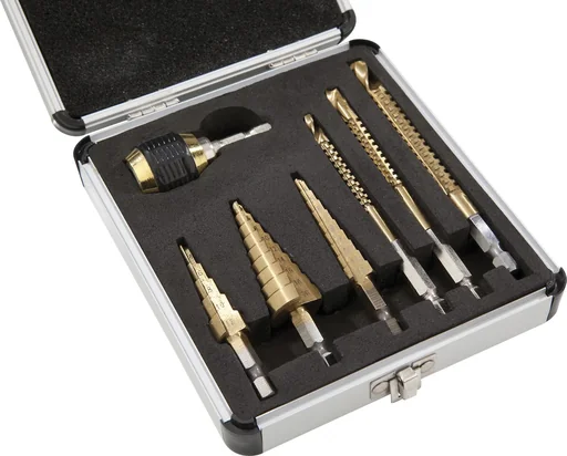 "7-piece titanium-coated step and milling drill bit set image"