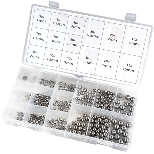 "Stainless steel ball bearing balls assortment, 580 pieces image"