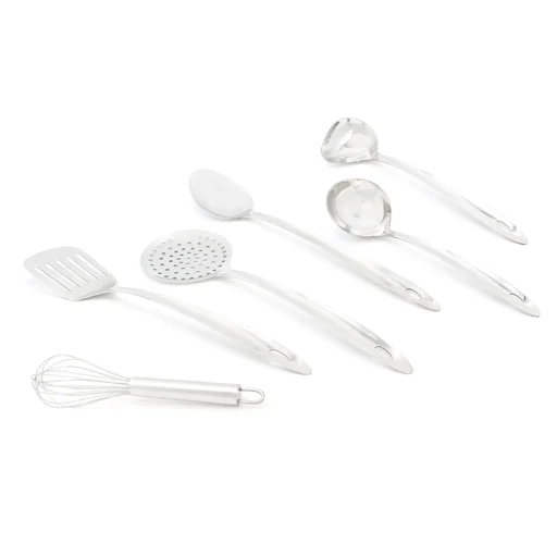 "Stainless steel kitchen utensil set 6 pieces image"