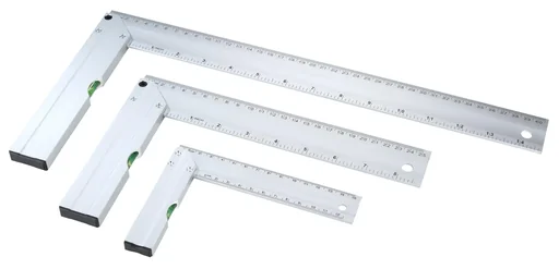 "3-piece try square set with spirit level image"