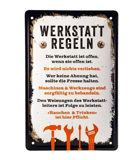 "Metal sign "Workshop Rules" image"