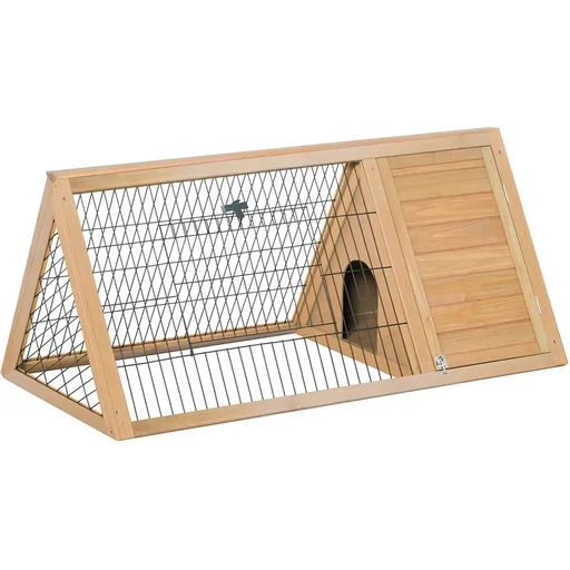 "Triangular small animal hutch with outdoor enclosure, yellow, 116 x 62.2 x 52.5 cm image"