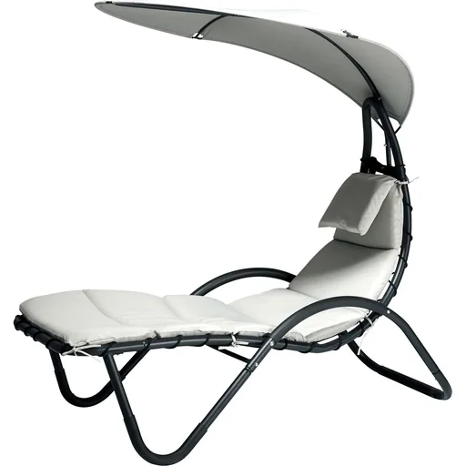 "Garden lounger sun lounger with cushion and sun canopy, ergonomic, weatherproof, 181 x 127 x 177 cm image"