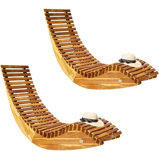 "Ergonomic, comfortable rocking lounger for the garden - FSC-certified acacia wood - 2 pieces - 150 x 60 x 93 cm image"