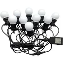 10-meter LED cable with plug, including 20x 0.5W LED bulbs, 6000K daylight white, 600 lumens, IP44