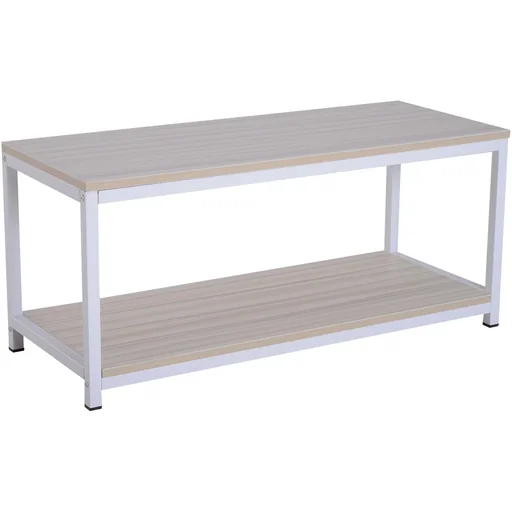 "Coffee table, side table, sofa table, hallway table, Scandinavian wood + metal, natural + white, 100 x 40 x 44.5 cm image"