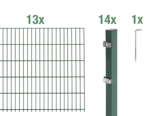 "Double rod mesh fence complete set, green, height 140 cm, length 26 m image"