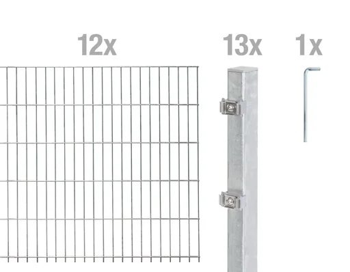"Double rod mesh fence complete set, hot-dip galvanized, height 140 cm, length 24 m image"