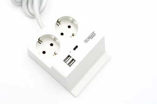 "Table socket with USB-A and smartphone holder, 2-way image"