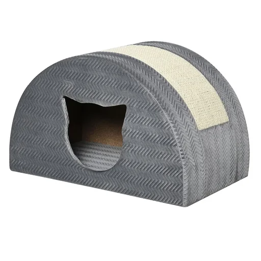 "Cat cave with scratching board, cat bed, scratching house, cat house, cat apartment, sisal grey, 48.5 x 30 x 30 cm image"