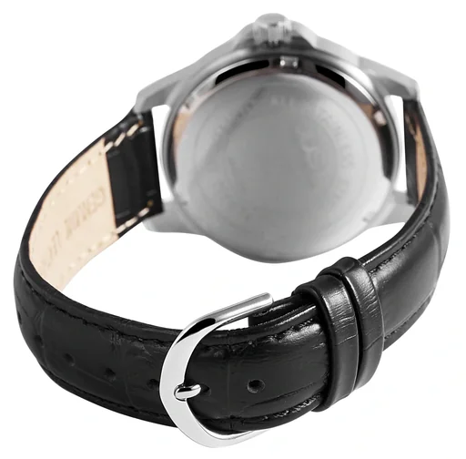 "Analog men's watch with genuine leather strap and date display image"