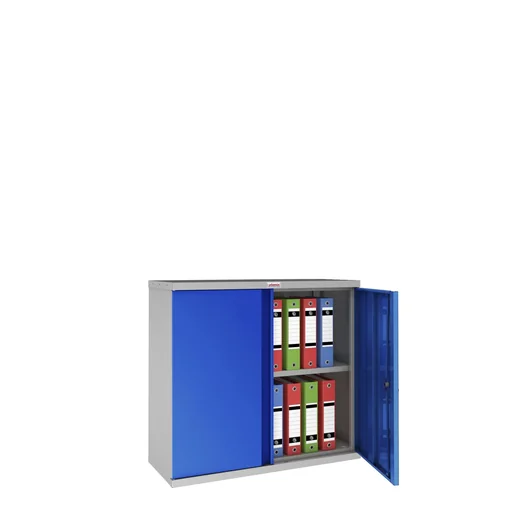"SCL series steel storage cabinet with 2 doors and 1 shelf with key lock, grey-blue image"