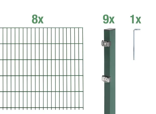 "Double rod mesh fence complete set, green, height 100 cm, length 16 m image"