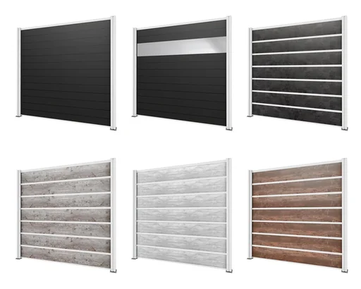 "Privacy screen base element, white, 2.02 x 1.86 m, WPC boards grey / polycarbonate panels image"