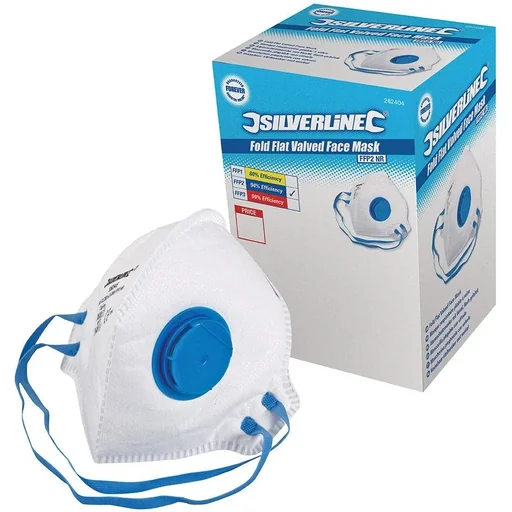 "Flat, foldable FFP2 dust mask with valve, disposable display box, 25 pcs. FFP2 image"