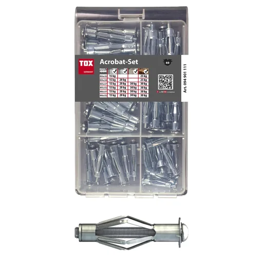 "Metal cavity wall anchor assortment Acrobat Set 60 pieces image"