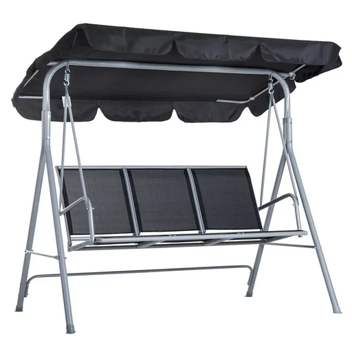 "Hollywood swing 3-seater garden swing swing bench with roof metal black+silver 171 x 108 x 154 cm image"