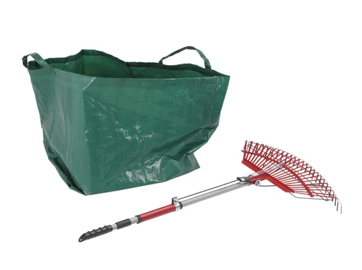 "Lawn rake with leaf grabber - telescopic - with 25 tines including 140 L garden bag image"