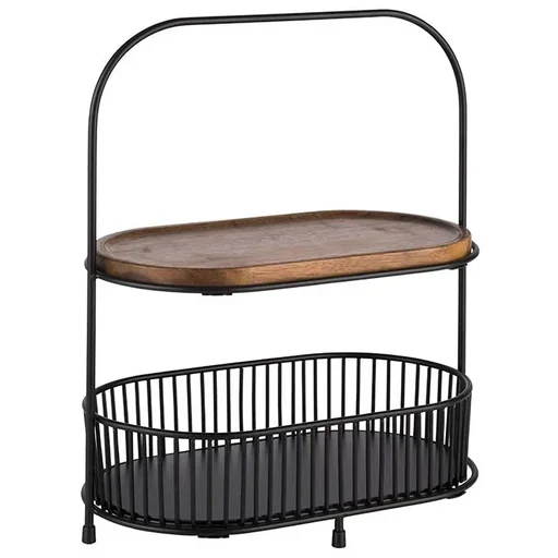 "Etagere, 2-tier, "ALL-ROUNDER": metal frame, 2 metal baskets, 2 acacia wood serving boards image"