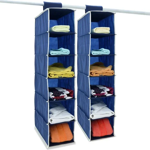 "2x coat hangers with 6 compartments in blue/white image"