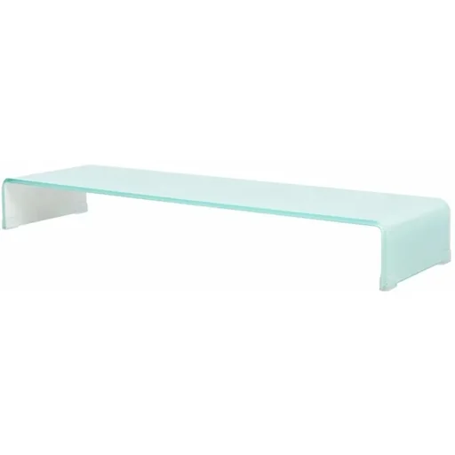 "TV cabinet/monitor riser white 100x30x13 cm glass image"