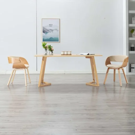 "Dining chair bent wood and faux leather cream image"