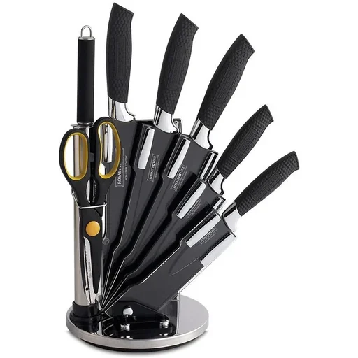 "RL-BLK8W - 8-piece knife set with non-stick coating - incl. stand - Black image"