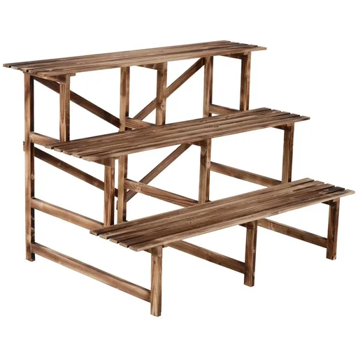 "Plant staircase flower shelf fir wood 3 steps L120 x W80 x H80cm image"