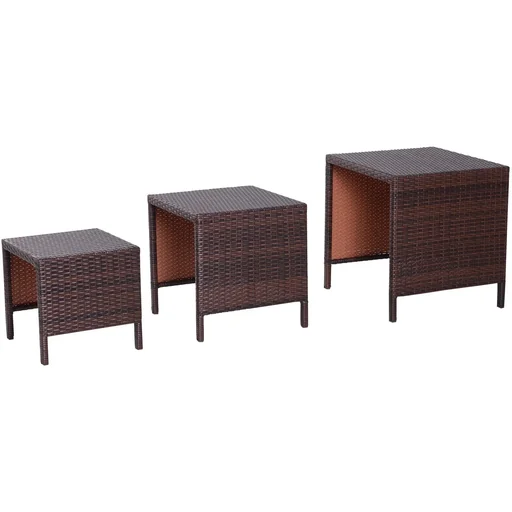 "Side table set of 3 coffee tables garden tables set of tables balcony tables polyrattan brown image"