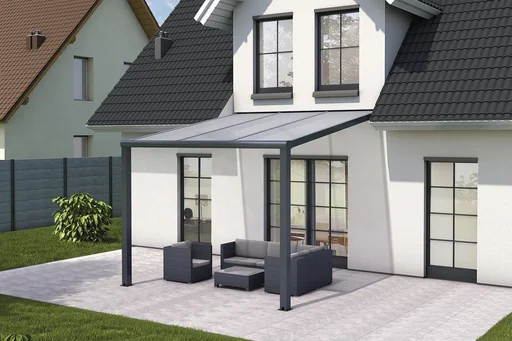 "Patio roof Pro, anthracite, 3 x 3 m - polycarbonate white striped image"