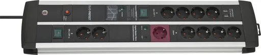 "Premium-Protect-Line Duo 11-way power strip, 120,000A surge protection, USB 3.1A, 3m cable image"